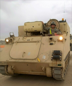 Photo of Damaris Mirea sitting in a tank